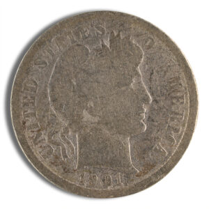 1901 United States Barber half dollar coin featuring a profile of Liberty, showcasing details of the coin's design and vintage appearance. Ideal for collectors and numismatists interested in American coinage history.