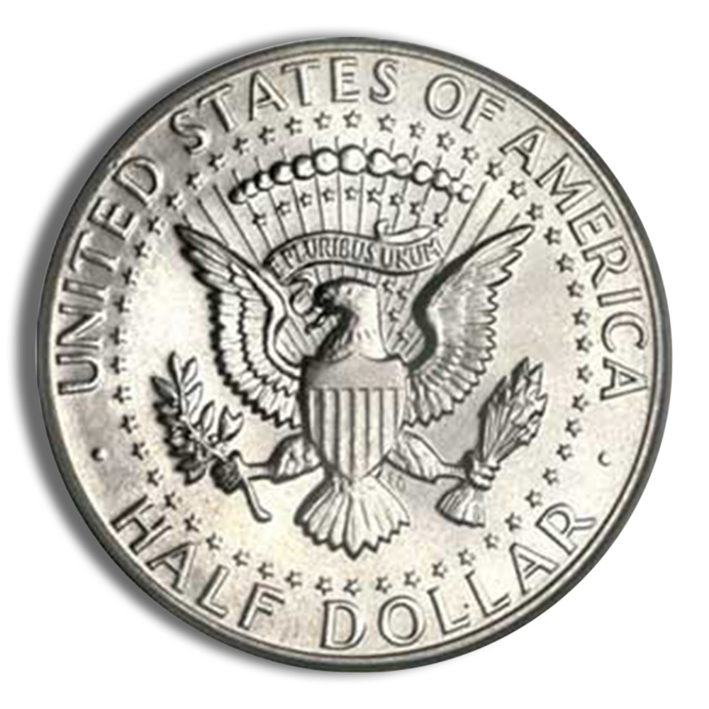 Half dollar coin featuring the United States emblem, with "United States of America" and "Half Dollar" inscriptions.