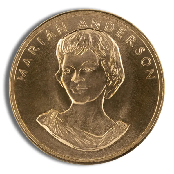 Bronze coin featuring a relief portrait of Mariah Anderson, with her name inscribed at the top, commemorating her contributions to music and civil rights.