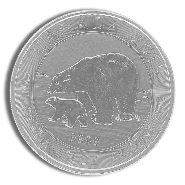 Silver coin featuring a detailed engraving of a bear and its cub, symbolizing wildlife conservation and nature.