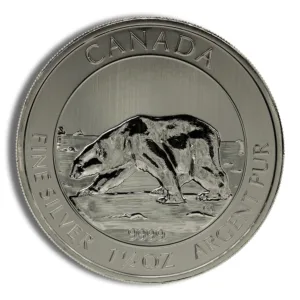 Canadian coin featuring a bear design, symbolizing wildlife and nature in Canada, with inscriptions indicating its origin and year of minting.