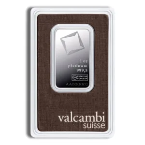 Valcambi Suisse 1 oz silver bar in protective packaging, showcasing high-quality bullion for investment and collection.