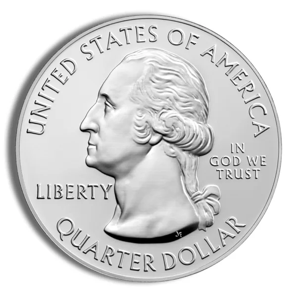 United States quarter dollar coin featuring a profile of George Washington, with inscriptions of "Liberty" and "In God We Trust."