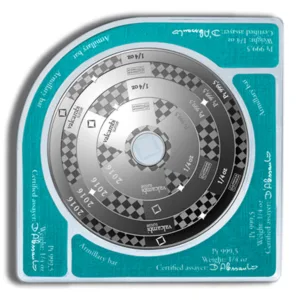 Valcambi 1/4 oz silver armillary bar featuring a unique design with weight and purity markings, certified assayer D. Abensour, showcasing the year 2016. Ideal for collectors and investors in precious metals.