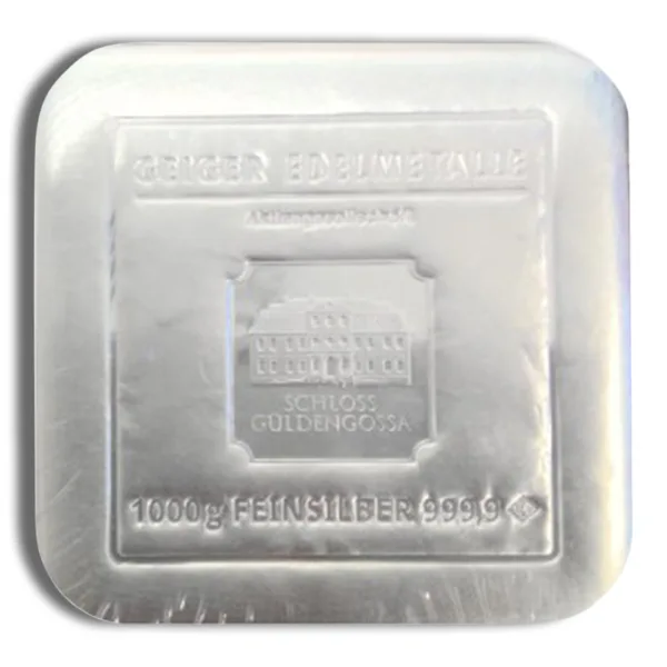 Silver square soap bar wrapped in clear packaging, featuring embossed branding and product details. Ideal for personal care and hygiene use.