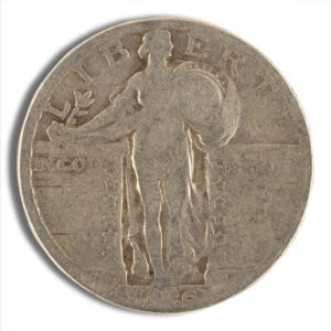 Obverse side of a vintage U.S. coin featuring the depiction of a standing figure representing Liberty, holding a shield and a branch, with the word "LIBERTY" inscribed at the top and the year "1926" at the bottom.
