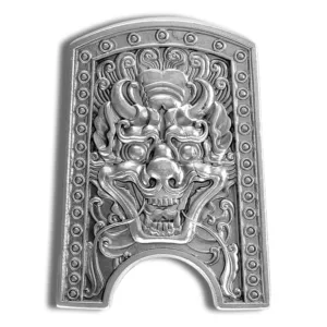 Decorative silver wall plaque featuring an intricate dragon design, showcasing detailed carvings and a traditional Asian aesthetic. Ideal for home decor or cultural art collections.