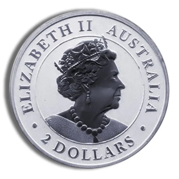 Two-dollar Australian coin featuring a profile of Queen Elizabeth II, inscribed with "Elizabeth II" and "Australia."