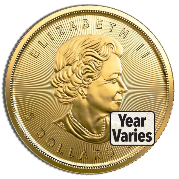 Gold coin featuring a profile of Queen Elizabeth II, with a face value of 4 dollars. Year of minting varies.