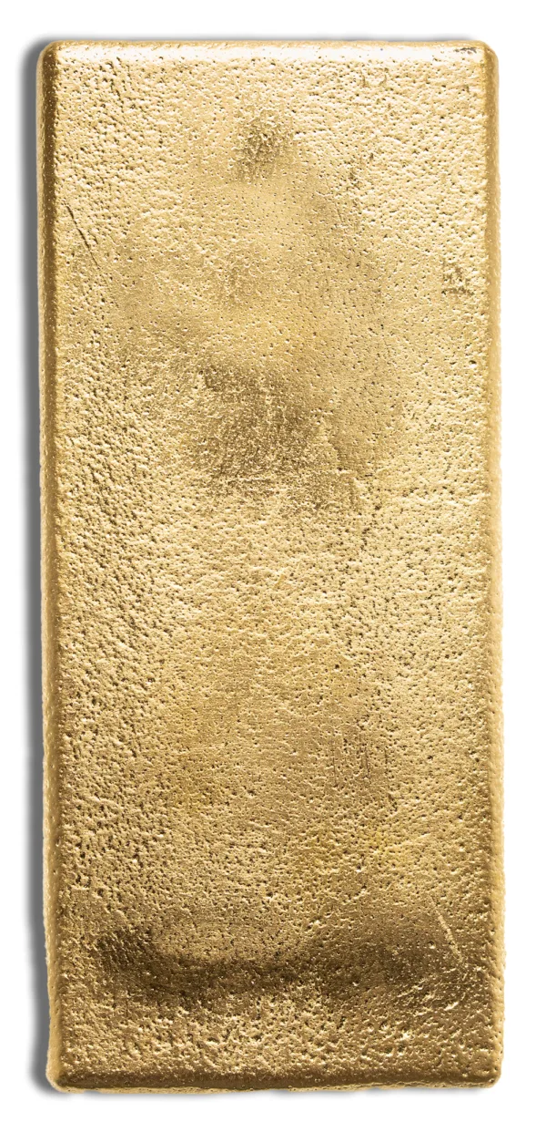 Gold ingot with a textured surface, symbolizing wealth and investment in precious metals.