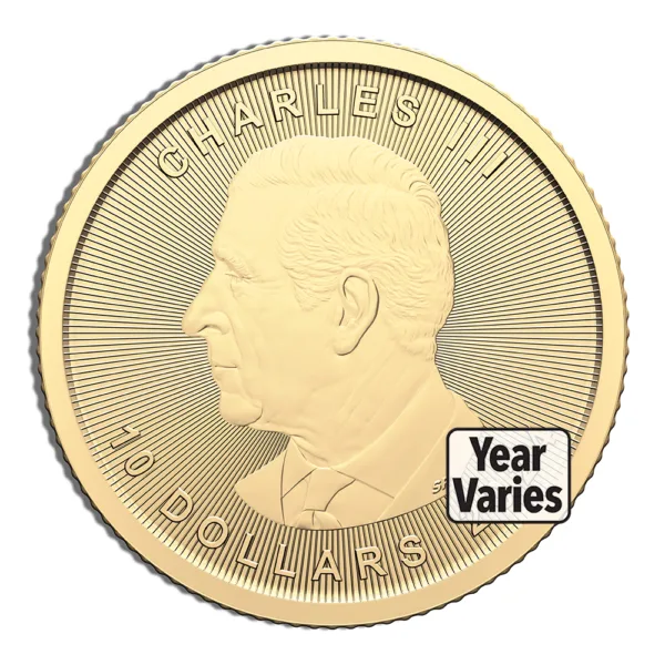 Gold coin featuring a profile of Charles III, inscribed with "20 DOLLARS" and the year, which varies. Ideal for collectors and investors in commemorative currency.