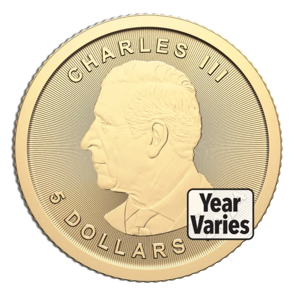 Gold coin featuring the profile of Charles III, marked as three dollars, with the inscription "Year Varies" indicating multiple minting years.