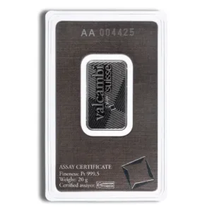 Valcambi gold bar weighing 1 gram, encased in protective packaging, featuring a unique serial number and certification details. Ideal for collectors and investors in precious metals.
