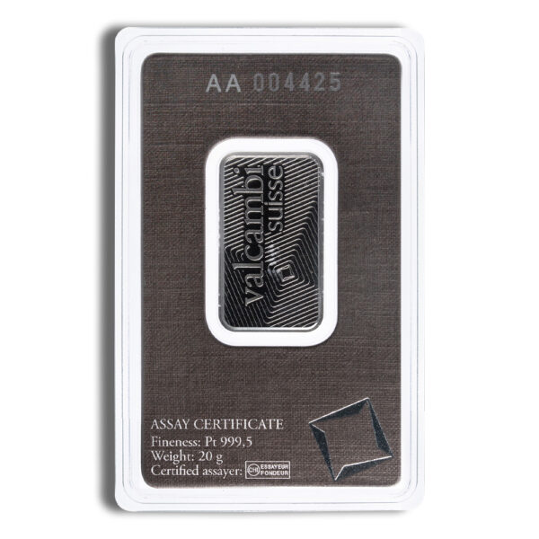 20 gram Platinum Bar - Valcambi (Carded)
