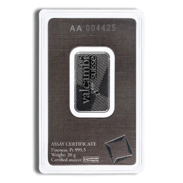 Valcambi gold bar weighing 1 gram, encased in protective packaging, featuring a unique serial number and certification details. Ideal for collectors and investors in precious metals.