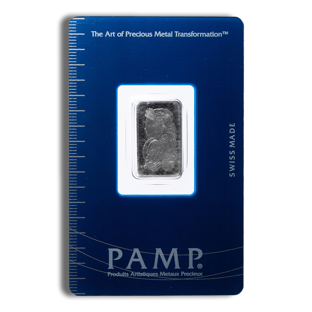 PAMP Suisse silver bar displayed in a protective assay card, featuring a ruler for scale, highlighting its Swiss craftsmanship and quality assurance in precious metal investment.