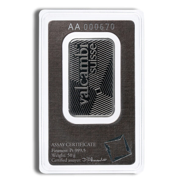 50 gram Platinum Bar - Valcambi (Carded) - Image 2