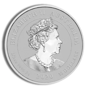 Silver coin featuring a profile of Queen Elizabeth II, minted in Australia, showcasing intricate details of her crown and jewelry.