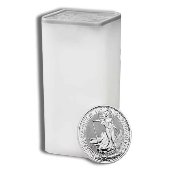 Silver bullion bar and coin, showcasing a rectangular silver ingot beside a round silver coin featuring a classic design, ideal for investment and collection.