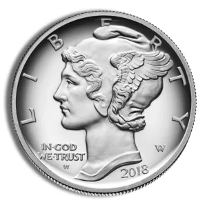 Silver 2018 Winged Liberty Head coin featuring the inscription "In God We Trust" and the year, showcasing intricate details of Liberty's profile. Ideal for collectors and numismatists.