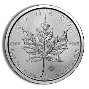 Silver Canadian Maple Leaf coin featuring a detailed maple leaf design, made of 99.99% pure silver, symbolizing Canada's national identity and currency value.