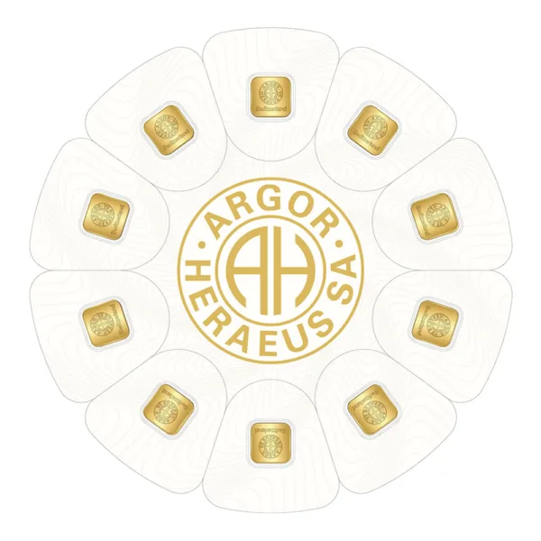 Logo of Argor-Heraeus SA featuring a circular design with gold accents and the company name in the center, representing a leading precious metals refining and trading company.