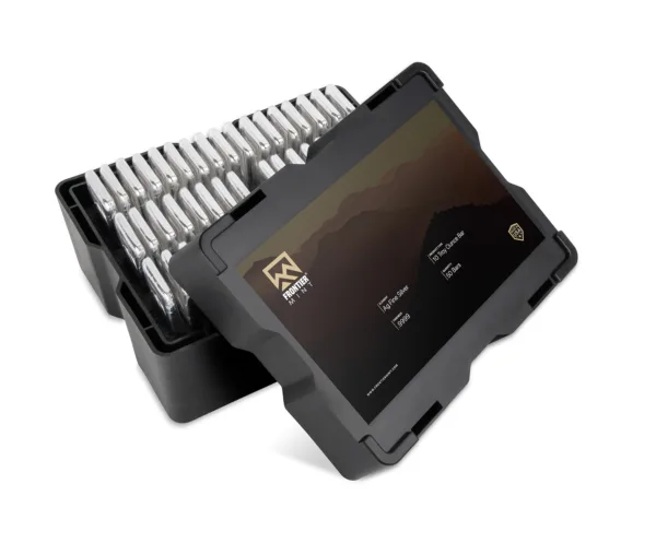 High-capacity battery storage case with multiple slots for organized battery management, ideal for photographers and videographers.