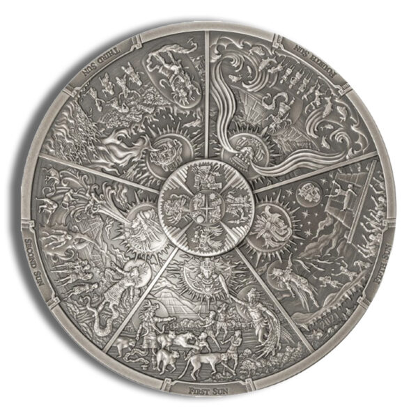 2021 3 oz Cook Islands Silver Ages of Man - Aztec Five Suns