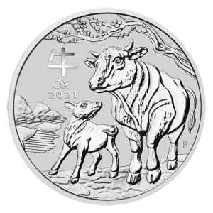 Silver coin featuring a cow and calf design, symbolizing agriculture and livestock, with a landscape background.