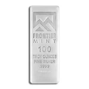 Frontier Mint 100-ounce silver bar, featuring high-quality .999 fine silver, ideal for investment and collection.