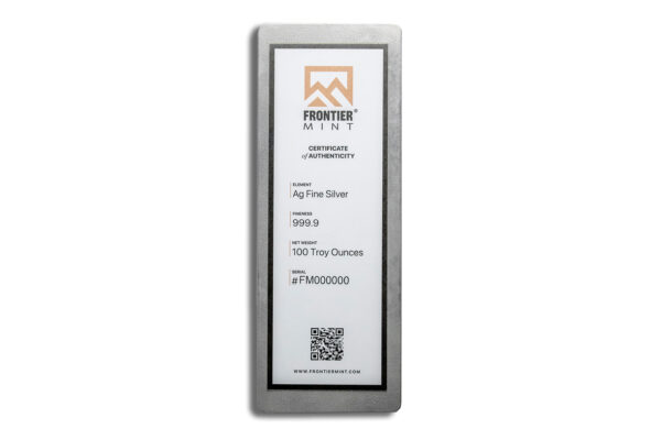 100 oz Silver Bar - Frontier (Frosted) - Image 2