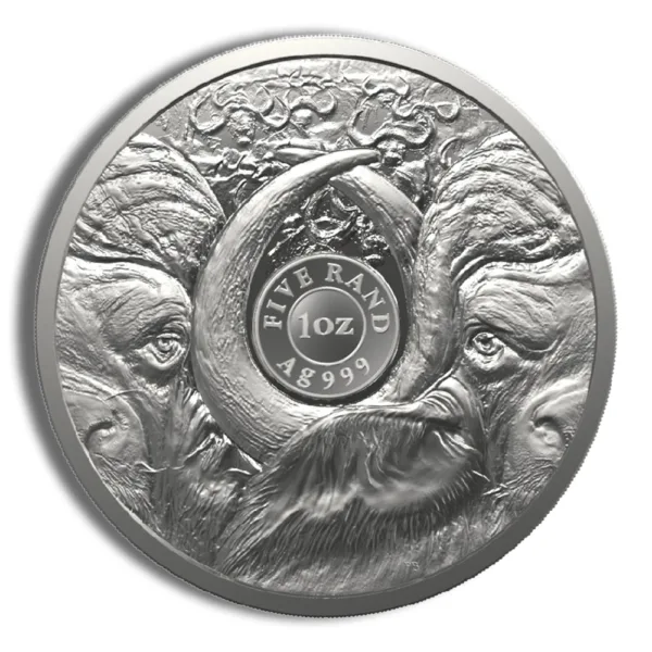Silver round featuring intricate designs of two faces and a crescent moon, with "1 oz" and "999" inscriptions, representing a collectible bullion piece.
