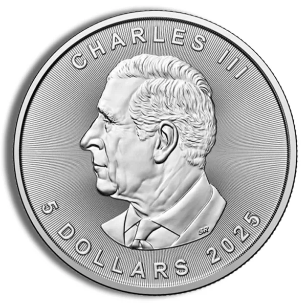 Silver coin featuring a profile of Charles III, marked with "3 DOLLARS" and the year "2025."