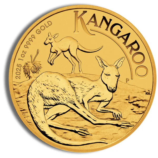 Gold Kangaroo coin featuring a detailed kangaroo design, minted in 2023, showcasing its unique value and investment potential in precious metals.
