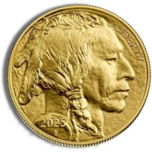 Gold coin featuring a Native American profile with the year 2025 inscribed, symbolizing heritage and value in numismatics.