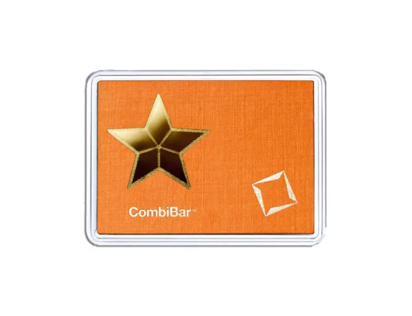 Orange rectangular card featuring a gold star and a geometric shape, labeled "ComboBar." Ideal for promotional or business use.