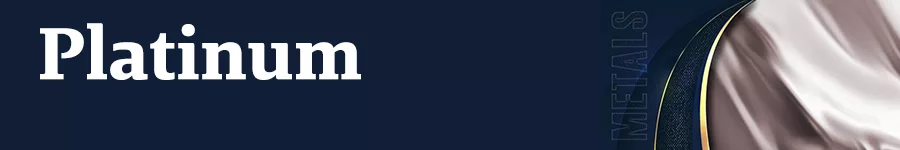 Graphic displaying the word "Platinum" in bold white text against a dark blue background, emphasizing the premium quality of platinum as a metal. The design includes a subtle metallic sheen and texture to enhance visual appeal.