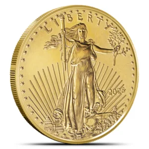 Gold American Eagle coin featuring the iconic Lady Liberty design, holding a torch and olive branch, with the year 2026 inscribed. Ideal for collectors and investors in precious metals.